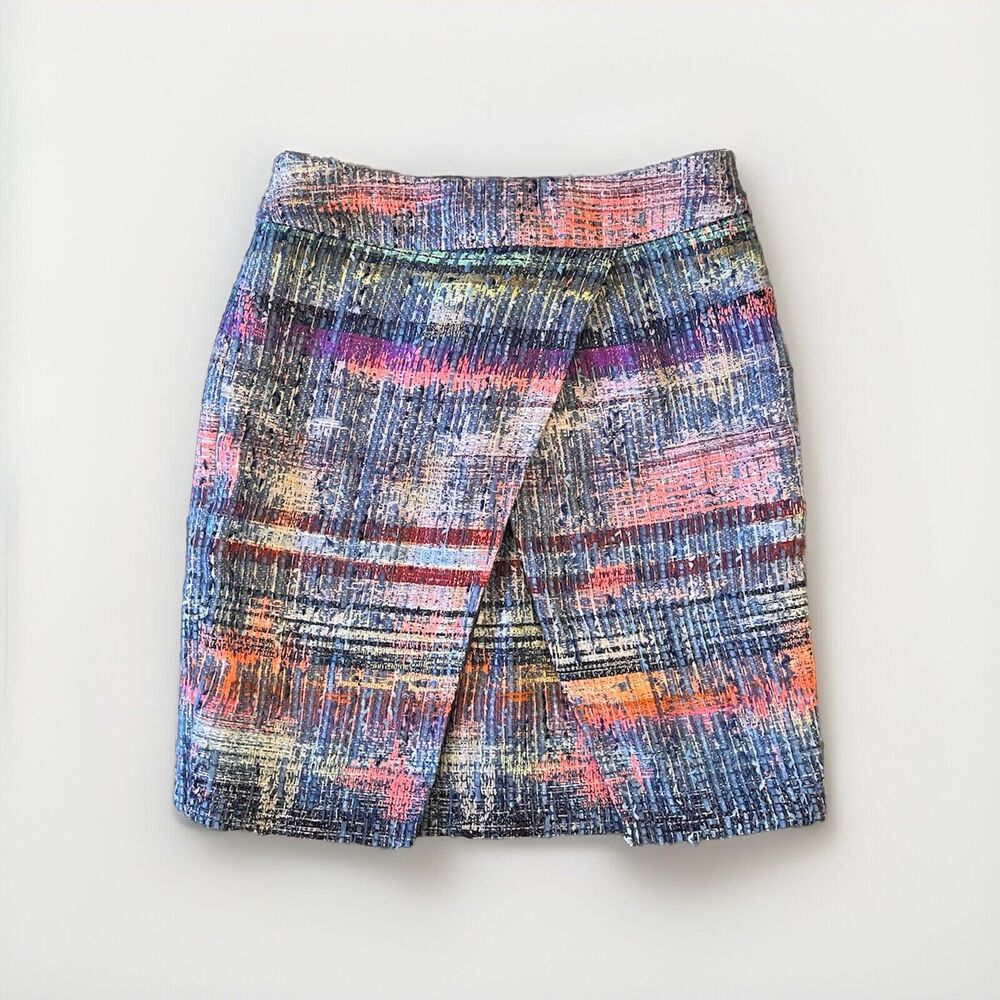 Emporio Armani Women’s Multicolor Tweed Woven Mini Skirt Neon Pink Blue Sz 38